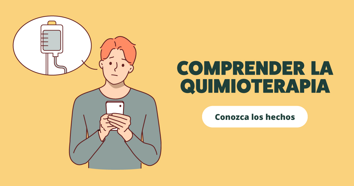 Ilustración de un hombre que sostiene su smartphone con un globo de pensamiento que muestra una bolsa de infusión.