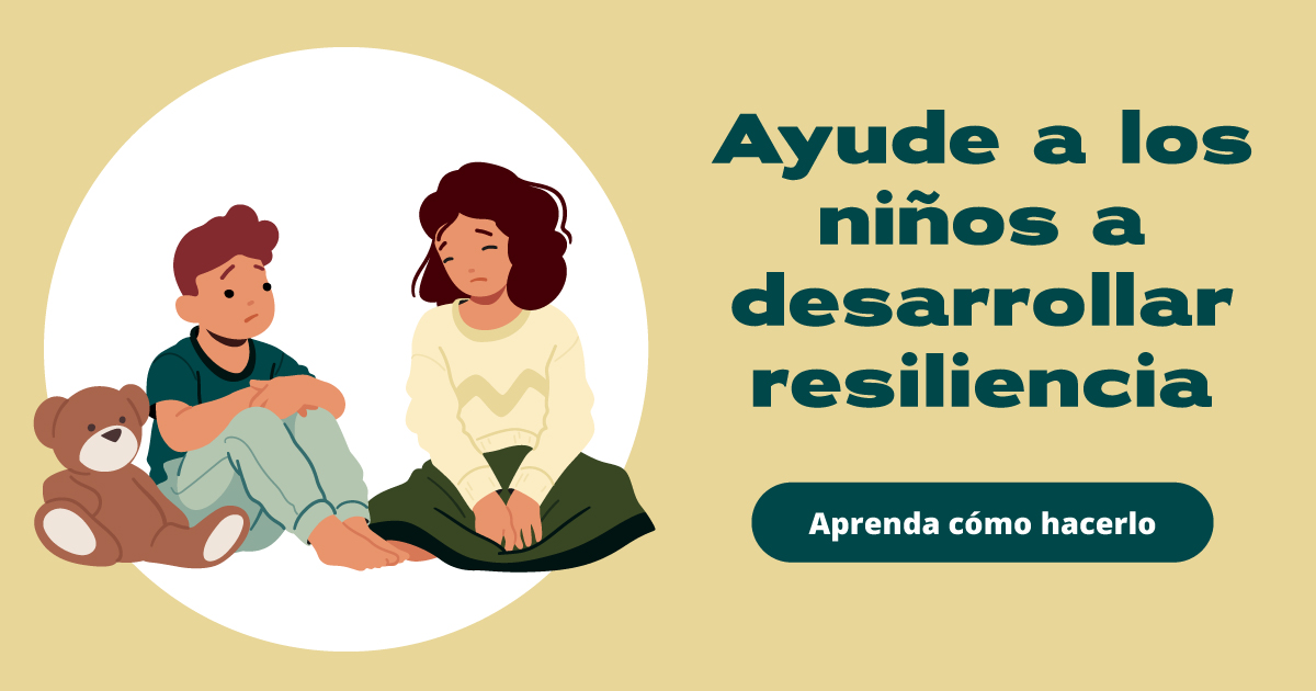 An illustration of two children. Text reads: Help kids build resilience. Learn how.